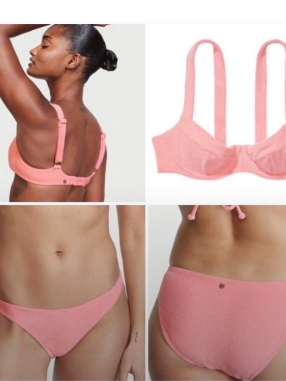 Women's Pink Terry Cloth Two-Piece Bikini Set. Top- 36C Bottom- large